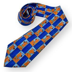 VTG Scooby-Doo Neck Tie AOP Blue 100% Silk 2003 Cartoon Network Hanna Barbera VG